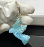 14g Rare Large Larimar Bird Pave Diamond Pendant, Silver Bohemian Jewelry, Dominican Republic Larimar Pendant, Larimar Bird Pendant
