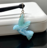 14g Rare Large Larimar Bird Pave Diamond Pendant, Silver Bohemian Jewelry, Dominican Republic Larimar Pendant, Larimar Bird Pendant