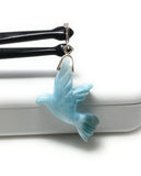 16g Rare Large Larimar Bird Pendant, Pave Diamond Larimar Pendant, Silver Bohemian Jewelry, Dominican Republic Larimar Pendant