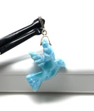 18g Rare Large Larimar Bird Pendant, Pave Diamond Larimar Pendant, Silver Bohemian Jewelry, Dominican Republic Larimar Pendant