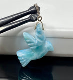 18g Rare Large Larimar Bird Pendant, Pave Diamond Larimar Pendant, Silver Bohemian Jewelry, Dominican Republic Larimar Pendant