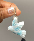 18g Rare Large Larimar Bird Pendant, Pave Diamond Larimar Pendant, Silver Bohemian Jewelry, Dominican Republic Larimar Pendant