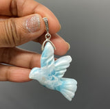 18g Rare Large Larimar Bird Pendant, Pave Diamond Larimar Pendant, Silver Bohemian Jewelry, Dominican Republic Larimar Pendant
