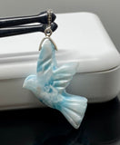 18g Rare Large Larimar Bird Pendant, Pave Diamond Larimar Pendant, Silver Bohemian Jewelry, Dominican Republic Larimar Pendant