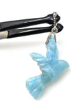 12g Rare Large Larimar Bird Pave Diamond Pendant, Silver Bohemian Jewelry, Dominican Republic Larimar Bird Pendant