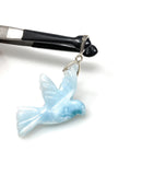 18g Rare Large Larimar Bird Pendant, Pave Diamond Larimar Pendant, Silver Bohemian Jewelry, Dominican Republic Larimar Pendant