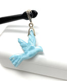 6g Rare Large Larimar Bird Pave Diamond Pendant, Silver Bohemian Jewelry, Dominican Republic Hand Carved Larimar Bird Pendant