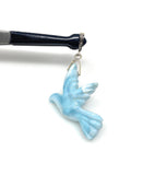 10g Rare Large Larimar Bird Pave Diamond Pendant, Silver Bohemian Jewelry, Dominican Republic Hand Carved Larimar Bird Pendant