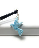 10g Rare Large Larimar Bird Pave Diamond Pendant, Silver Bohemian Jewelry, Dominican Republic Hand Carved Larimar Bird Pendant