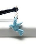 10g Rare Large Larimar Bird Pave Diamond Pendant, Silver Bohemian Jewelry, Dominican Republic Hand Carved Larimar Bird Pendant