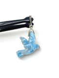 8g Rare Larimar Bird Pave Diamond Pendant, Silver Bohemian Jewelry, Dominican Republic Hand Carved Larimar Bird Pendant
