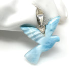Rare Larimar Bird Pendant, Silver Spiritual Jewelry, Emotional Balance Energy Healing Crystal Pendant, Chakra Jewelry, December Birthstone,