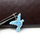 12g Rare Large Larimar Bird Pave Diamond Pendant, Silver Bohemian Jewelry, Dominican Republic Larimar Dove Pendant