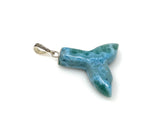 Rare Larimar Mermaid Tail Pendant, Sterling Silver Pave Diamond Pendant, Bohemian Jewelry, Large Larimar Whale Tail Pendant