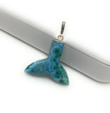 Rare Larimar Mermaid Tail Pendant, Sterling Silver Pave Diamond Pendant, Bohemian Jewelry, Large Larimar Whale Tail Pendant