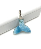 14g Rare Larimar Mermaid Tail Pendant, Sterling Silver Pave Diamond Pendant, Bohemian Jewelry, Large Larimar Whale Tail Pendant
