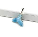 14g Rare Larimar Mermaid Tail Pendant, Sterling Silver Pave Diamond Pendant, Bohemian Jewelry, Large Larimar Whale Tail Pendant