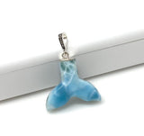 14g Rare Larimar Mermaid Tail Pendant, Sterling Silver Pave Diamond Pendant, Bohemian Jewelry, Large Larimar Whale Tail Pendant