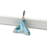 10g Rare Larimar Mermaid Tail Pendant, Sterling Silver Pave Diamond Pendant, Bohemian Jewelry, Larimar Whale Tail Pendant