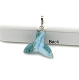 Rare Larimar Mermaid Tail Pendant, Sterling Silver Pave Diamond Pendant, Bohemian Jewelry, Larimar Whale Tail Pendant