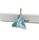 10g Rare Larimar Mermaid Tail Pendant, Sterling Silver Pave Diamond Pendant, Bohemian Jewelry, Larimar Whale Tail Pendant
