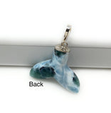 12g Rare Larimar Mermaid Tail Pendant, Sterling Silver Pave Diamond Pendant, Bohemian Jewelry, Larimar Whale Tail Pendant