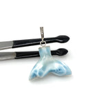 8g Rare Larimar Mermaid Tail Pendant, Sterling Silver Pave Diamond Pendant, Bohemian Jewelry, Larimar Whale Tail Pendant