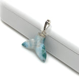 Larimar Mermaid Tail Pendant, Sterling Silver Pave Diamond Pendant, Bohemian Jewelry, Larimar Whale Tail Pendant