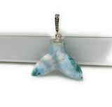Larimar Mermaid Tail Pendant, Sterling Silver Pave Diamond Pendant, Bohemian Jewelry, Larimar Whale Tail Pendant