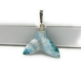 Larimar Mermaid Tail Pendant, Sterling Silver Pave Diamond Pendant, Bohemian Jewelry, Larimar Whale Tail Pendant