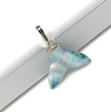 Larimar Mermaid Tail Pendant, Sterling Silver Pave Diamond Pendant, Bohemian Jewelry, Larimar Whale Tail Pendant