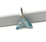 Larimar Mermaid Tail Pendant, Sterling Silver Pave Diamond Pendant, Bohemian Jewelry, Larimar Whale Tail Pendant