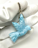 14g Rare Large Larimar Bird Pave Diamond Pendant, Silver Bohemian Jewelry, Dominican Republic Larimar Pendant, Larimar Bird Pendant