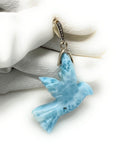 14g Rare Large Larimar Bird Pave Diamond Pendant, Silver Bohemian Jewelry, Dominican Republic Larimar Pendant, Larimar Bird Pendant