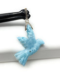14g Rare Large Larimar Bird Pave Diamond Pendant, Silver Bohemian Jewelry, Dominican Republic Larimar Pendant, Larimar Bird Pendant