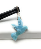 12g Rare Large Larimar Bird Pave Diamond Pendant, Silver Bohemian Jewelry, Dominican Republic Larimar Bird Pendant