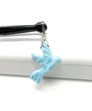 6g Rare Large Larimar Bird Pave Diamond Pendant, Silver Bohemian Jewelry, Dominican Republic Hand Carved Larimar Bird Pendant