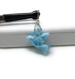 14g Rare Large Larimar Bird Pave Diamond Pendant, Silver Bohemian Jewelry, Dominican Republic Larimar Pendant, Larimar Bird Pendant
