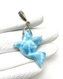 14g Rare Large Larimar Bird Pave Diamond Pendant, Silver Bohemian Jewelry, Dominican Republic Larimar Pendant, Larimar Bird Pendant