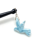 10g Rare Large Larimar Bird Pave Diamond Pendant, Silver Bohemian Jewelry, Dominican Republic Hand Carved Larimar Bird Pendant