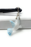 8g Rare Larimar Bird Pave Diamond Pendant, Silver Bohemian Jewelry, Dominican Republic Hand Carved Larimar Dove Pendant