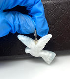 18g Rare White Dove Larimar Pendant, Pave Diamond Bird Larimar Pendant, Silver Bohemian Jewelry, Dominican Republic Larimar Pendant