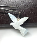 18g Rare White Dove Larimar Pendant, Pave Diamond Bird Larimar Pendant, Silver Bohemian Jewelry, Dominican Republic Larimar Pendant