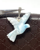 14g Rare Larimar Bird Pave Diamond Pendant, Silver Bohemian Jewelry, Dominican Republic Larimar Pendant, Larimar Bird Pendant