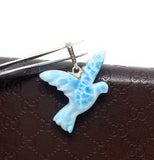 12g Rare Large Larimar Bird Pave Diamond Pendant, Silver Bohemian Jewelry, Dominican Republic Larimar Dove Pendant