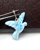 12g Rare Large Larimar Bird Pave Diamond Pendant, Silver Bohemian Jewelry, Dominican Republic Larimar Dove Pendant
