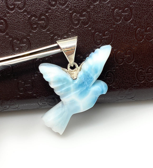 14g Rare Large Larimar Bird Pendant, Silver Bohemian Jewelry, Dominican Republic Larimar Pendant