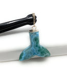 14g Rare Larimar Mermaid Tail Pendant, Sterling Silver Pave Diamond Pendant, Bohemian Jewelry, Large Larimar Whale Tail Pendant