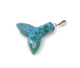 14g Rare Larimar Mermaid Tail Pendant, Sterling Silver Pave Diamond Pendant, Bohemian Jewelry, Large Larimar Whale Tail Pendant