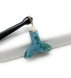 Rare Larimar Mermaid Tail Pendant, Sterling Silver Pave Diamond Pendant, Bohemian Jewelry, Large Larimar Whale Tail Pendant